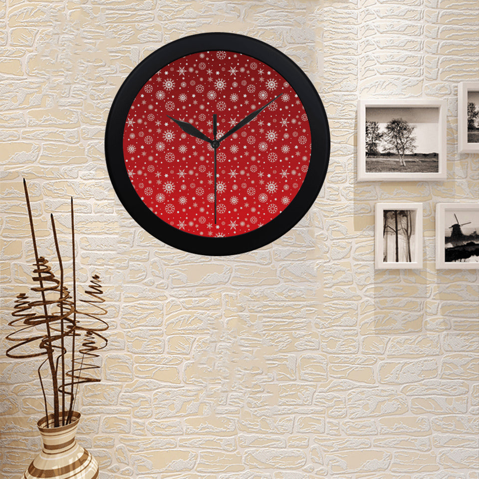 Snowflake pattern red background Elegant Black Wall Clock