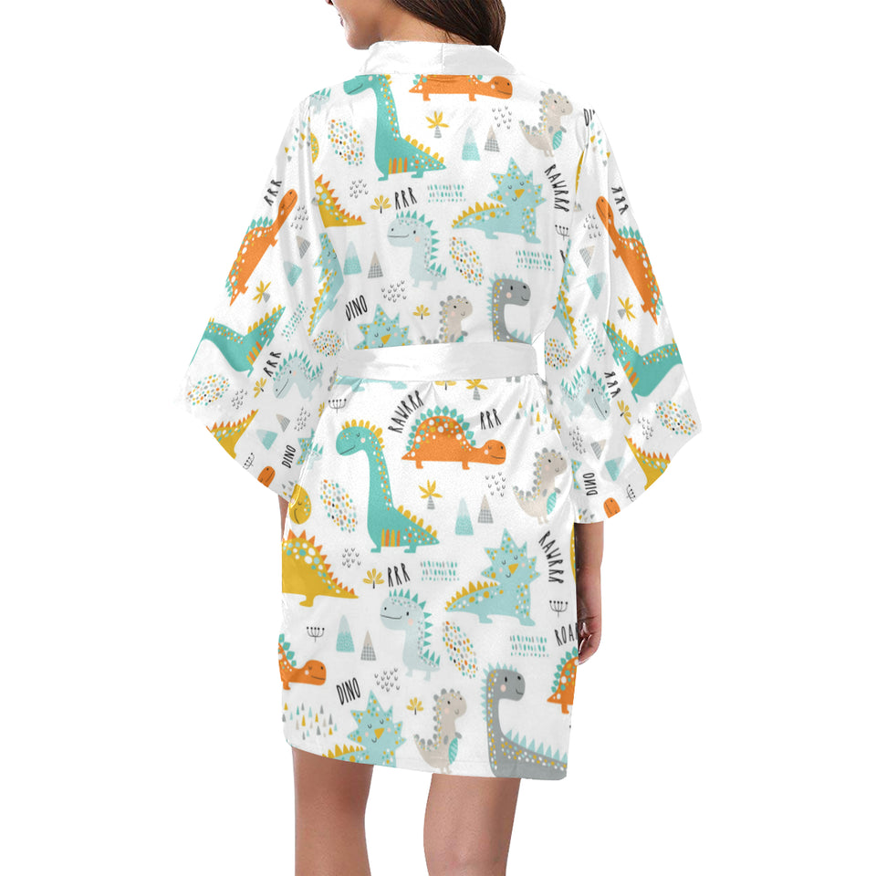 Cute funny kids dinosaurs pattern Women's Short Kimono Robe