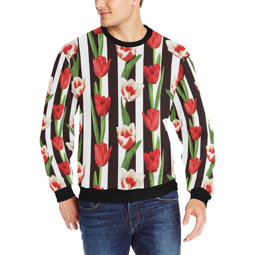 red and white tulips pattern Men's Crew Neck Sweatshirt