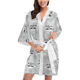 Cute raccoons leaves dot Women's Short Kimono Robe