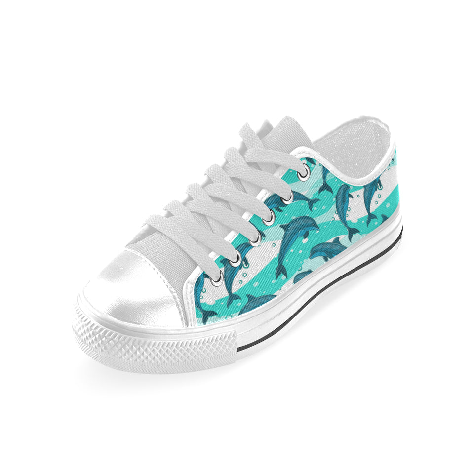 Dolphin sea pattern Men's Low Top Shoes White