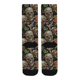 Skull rose humming bird flower pattern Crew Socks