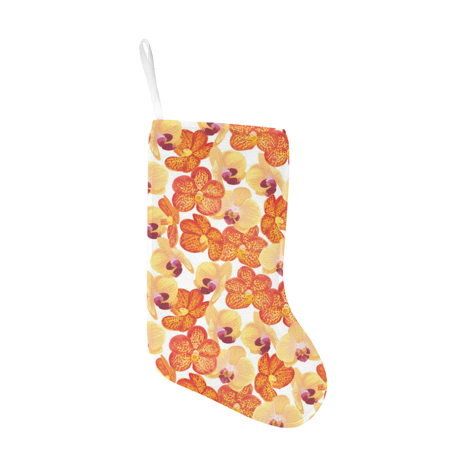Orange yellow orchid flower pattern background Christmas Stocking
