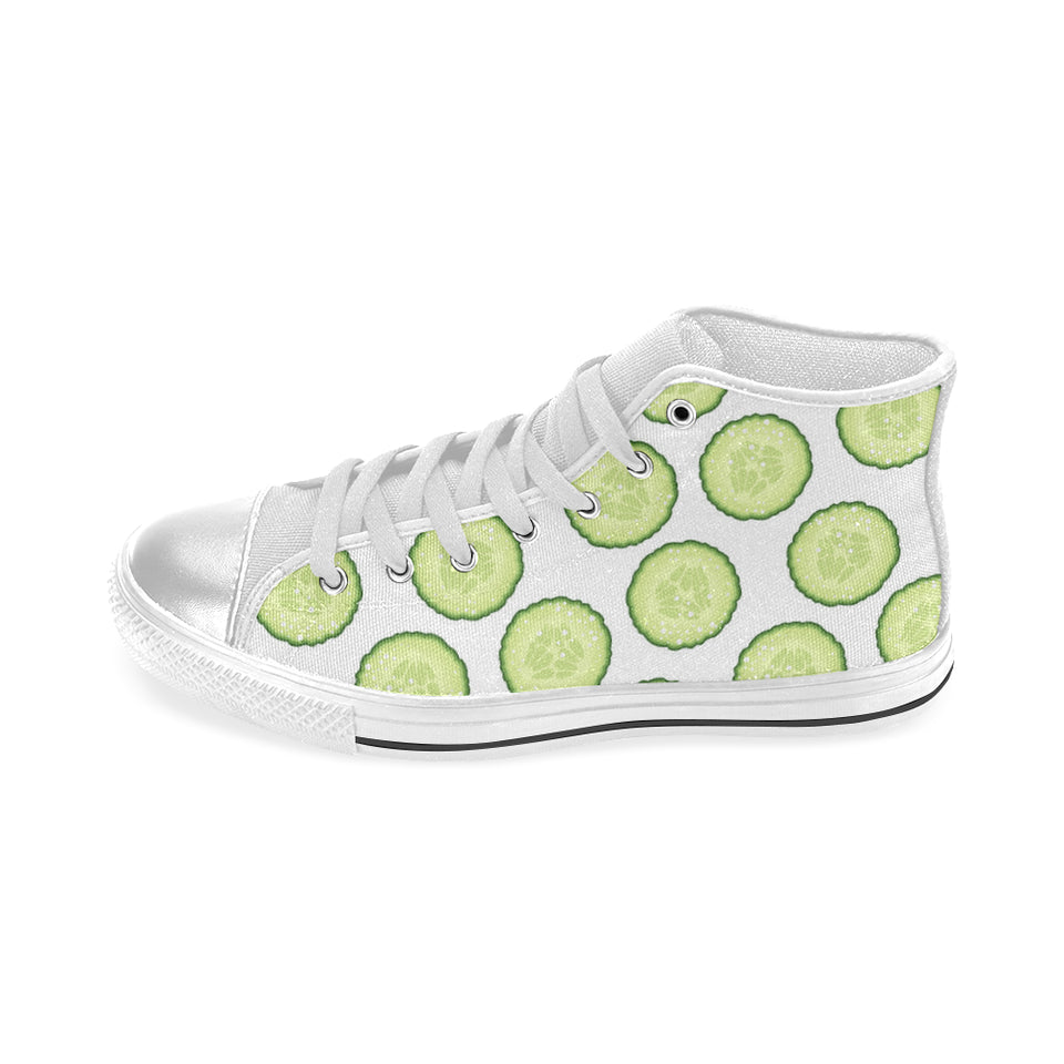 Cucumber slices pattern Women's High Top Canvas Shoes White