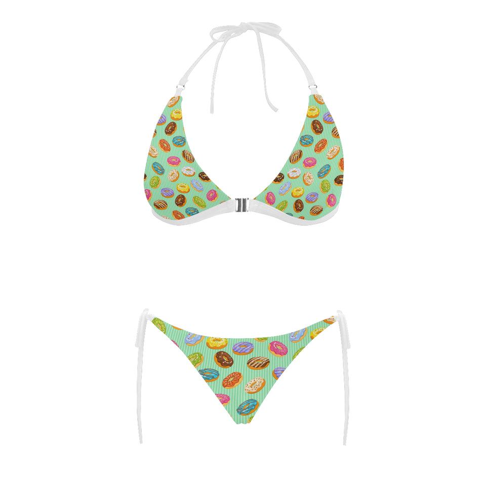 Colorful donut pattern green background Sexy Bikinis Two-Piece Swimsuits