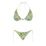 Colorful donut pattern green background Sexy Bikinis Two-Piece Swimsuits