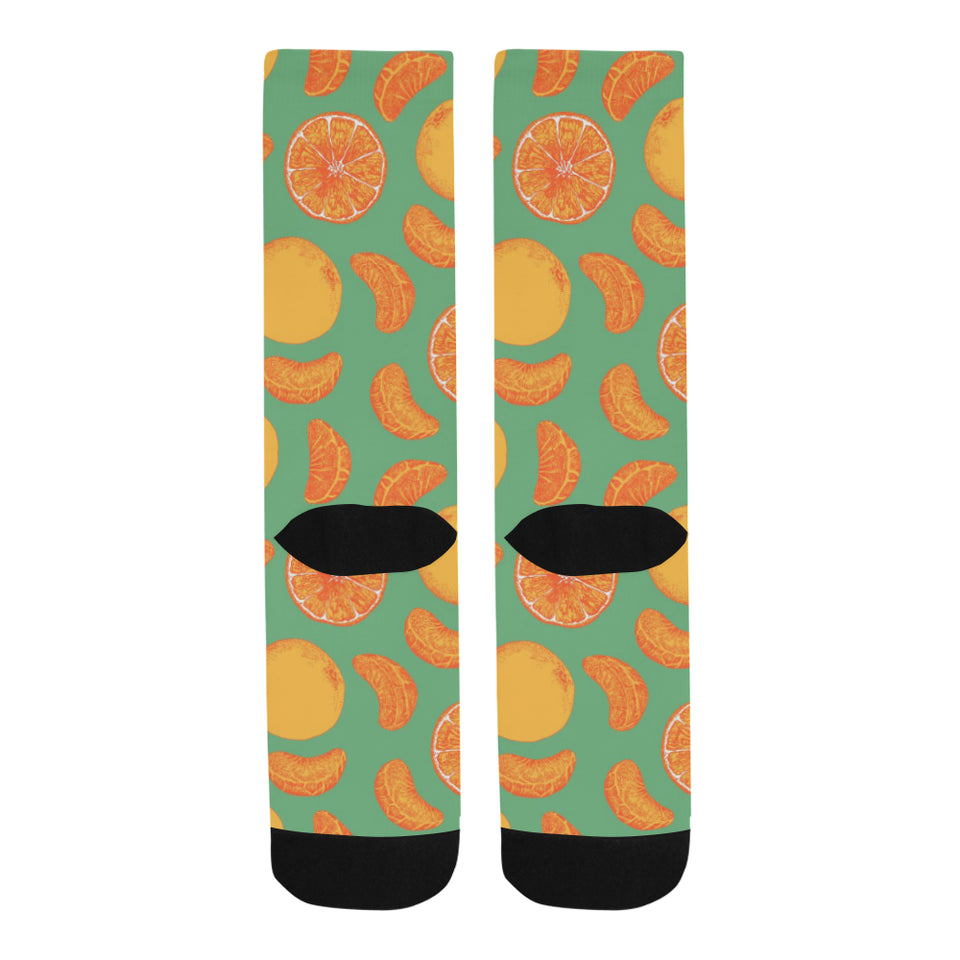 orange fruit pattern green background Crew Socks