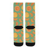 orange fruit pattern green background Crew Socks