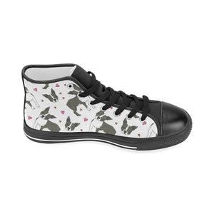 Boston terrier dog hearts vector pattern Women's High Top Canvas Shoes Black