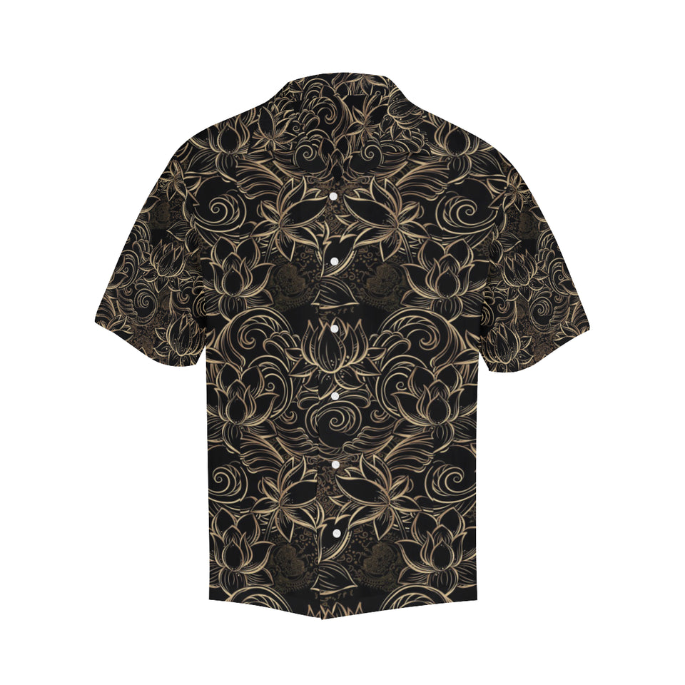 luxurious gold lotus waterlily black background Men's All Over Print Hawaiian Shirt