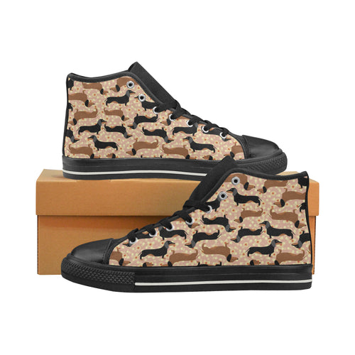 Dachshund floral background Women's High Top Canvas Shoes Black