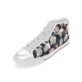 white swan blooming flower pattern Men's High Top Canvas Shoes White