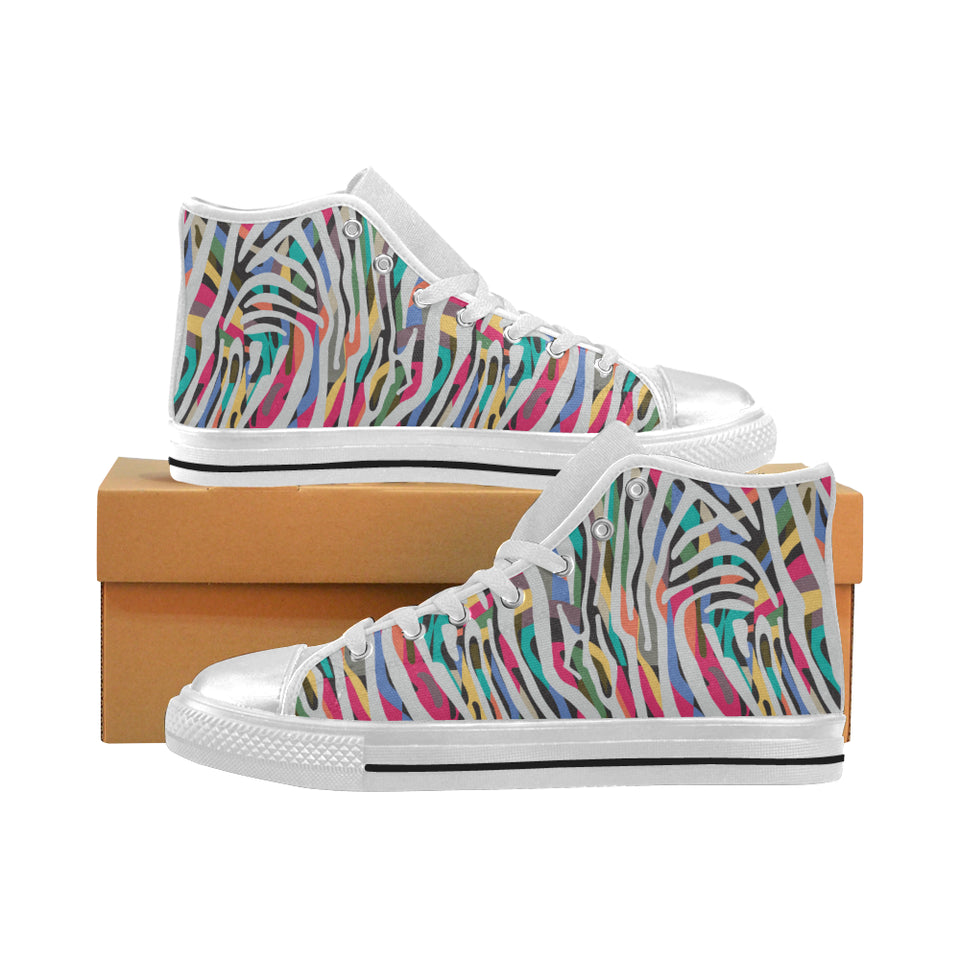 Colorful zebra skin pattern Women's High Top Canvas Shoes White