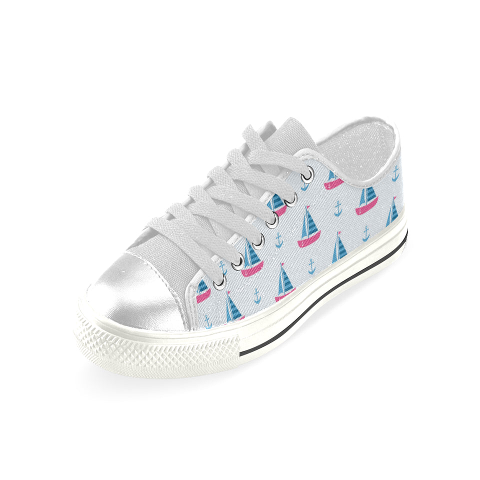 Sailboat anchor pattern Women's Low Top Canvas Shoes White