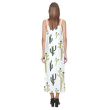 Cute cactus pattern V-Neck Open Fork Long Dress