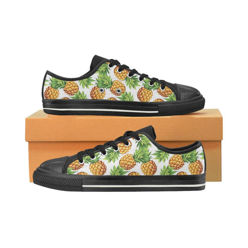 Pineapples design pattern Kids' Boys' Girls' Low Top Canvas Shoes Black