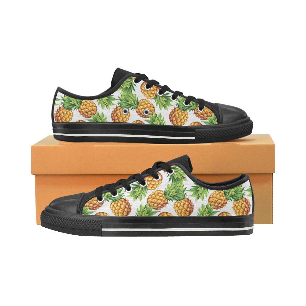 Pineapples design pattern Kids' Boys' Girls' Low Top Canvas Shoes Black
