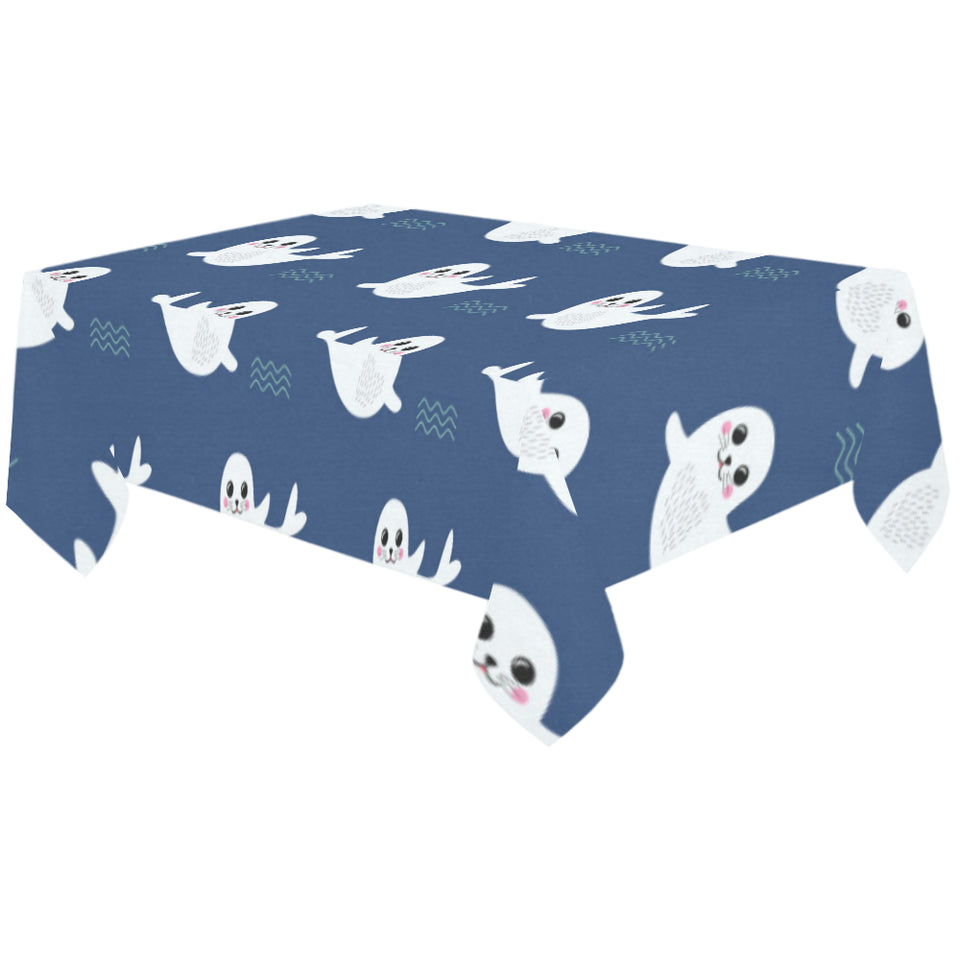 Cute white baby sea lion seal pattern Tablecloth