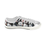 white swan blooming flower pattern Women's Low Top Canvas Shoes White