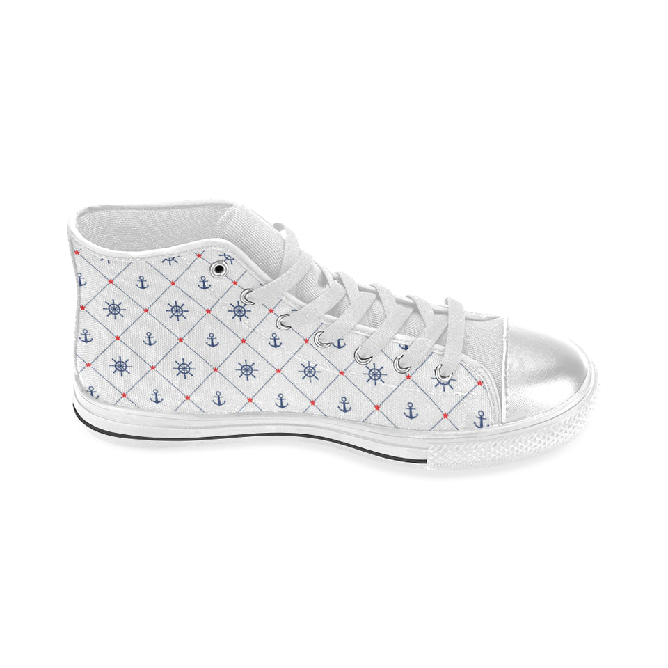 Anchor rudder nautical design pattern Women's High Top Canvas Shoes White