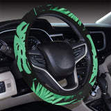 heliconia flower palm monstera leaves black backgr Car Steering Wheel Cover