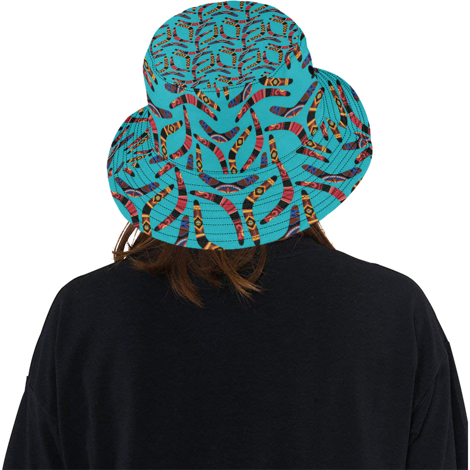 Boomerang Australian aboriginal ornament blue back Unisex Bucket Hat