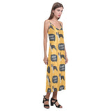 Boston terrier design pattern V-Neck Open Fork Long Dress
