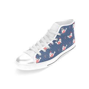 Cute sea lion seal christmas hat candy cane heart Women's High Top Canvas Shoes White