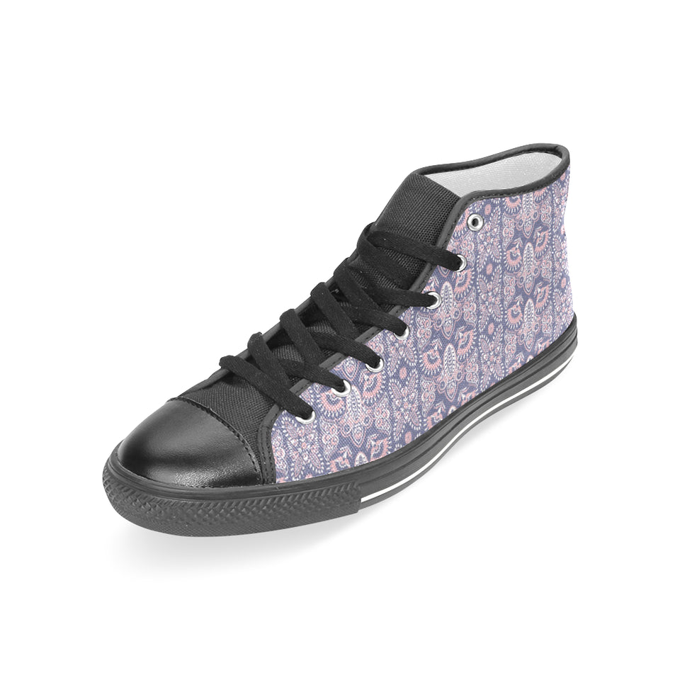 Indian Batik Style pattern Women's High Top Canvas Shoes Black