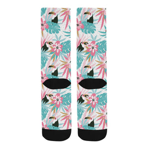 Toucan tropical flower leave pattern Crew Socks