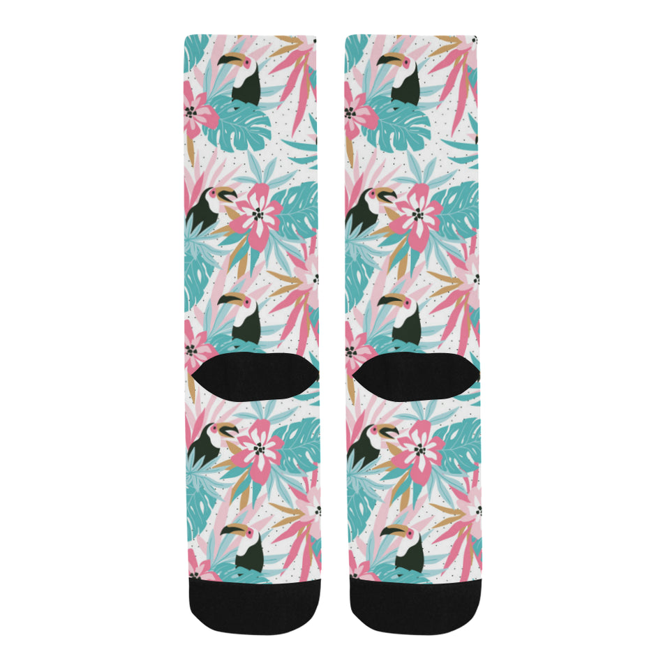 Toucan tropical flower leave pattern Crew Socks