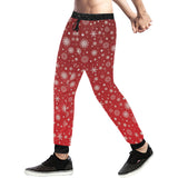 Snowflake pattern red background Unisex Casual Sweatpants
