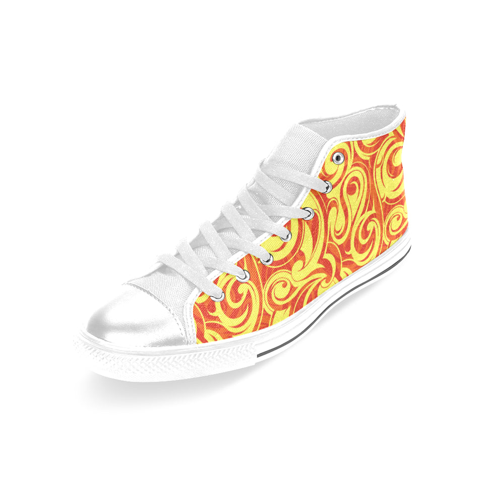 Fire flame design pattern Women's High Top Canvas Shoes White