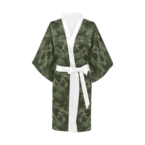 Digital Green camouflage pattern Women's Short Kimono Robe