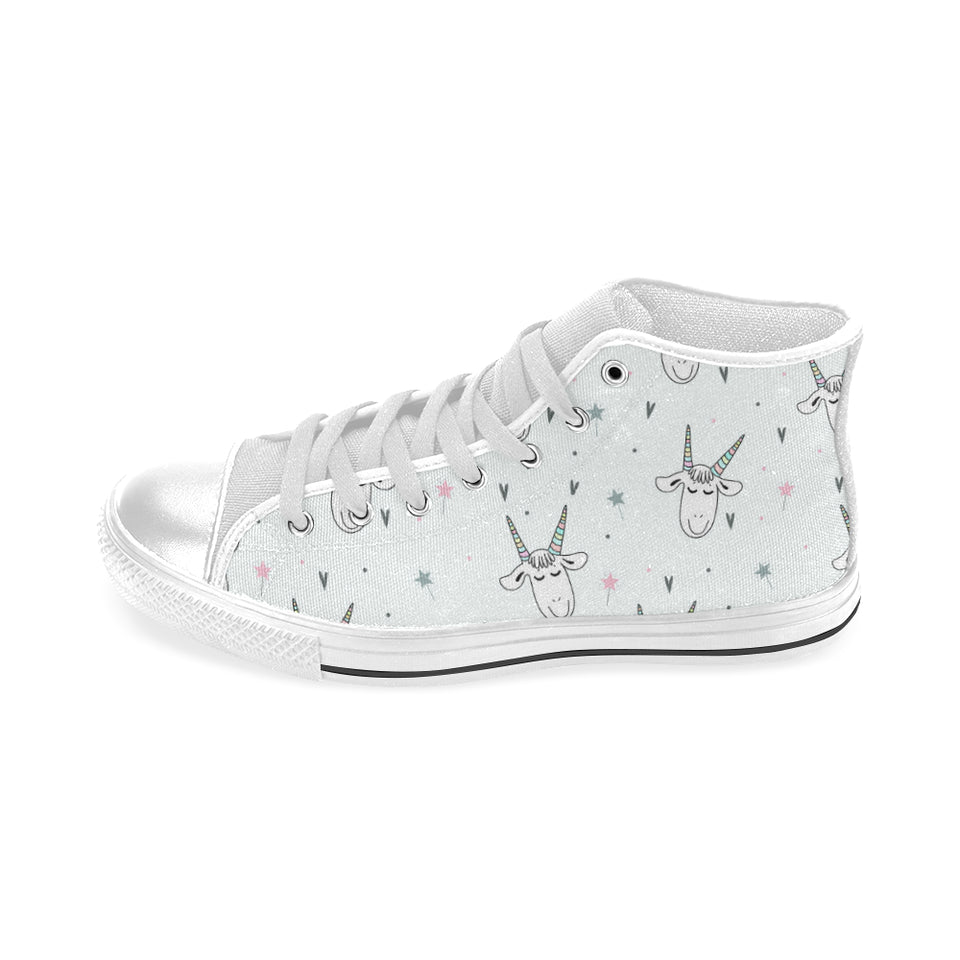 Cute goat design pattern Men's High Top Canvas Shoes White