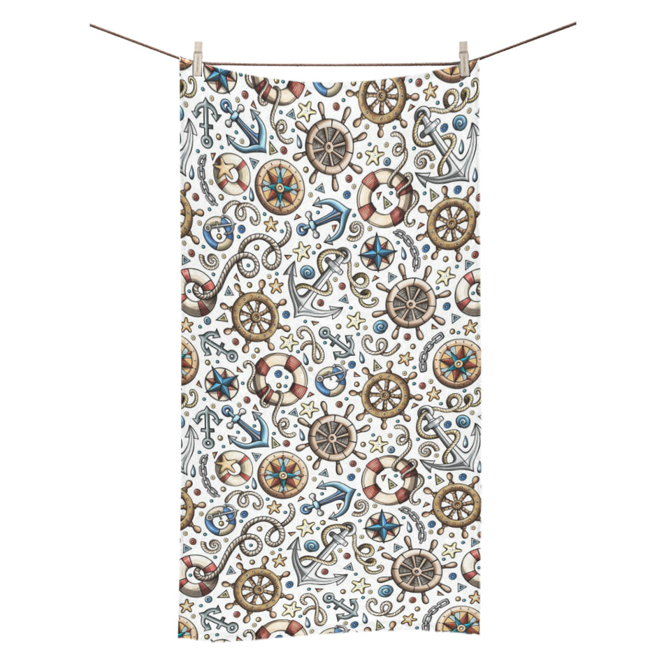 Cute nautical steering wheel anchor pattern Bath Towel