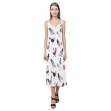 Cool rooster chicken cock floral ornament backgrou V-Neck Open Fork Long Dress