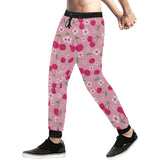 cherry flower pattern pink background Unisex Casual Sweatpants