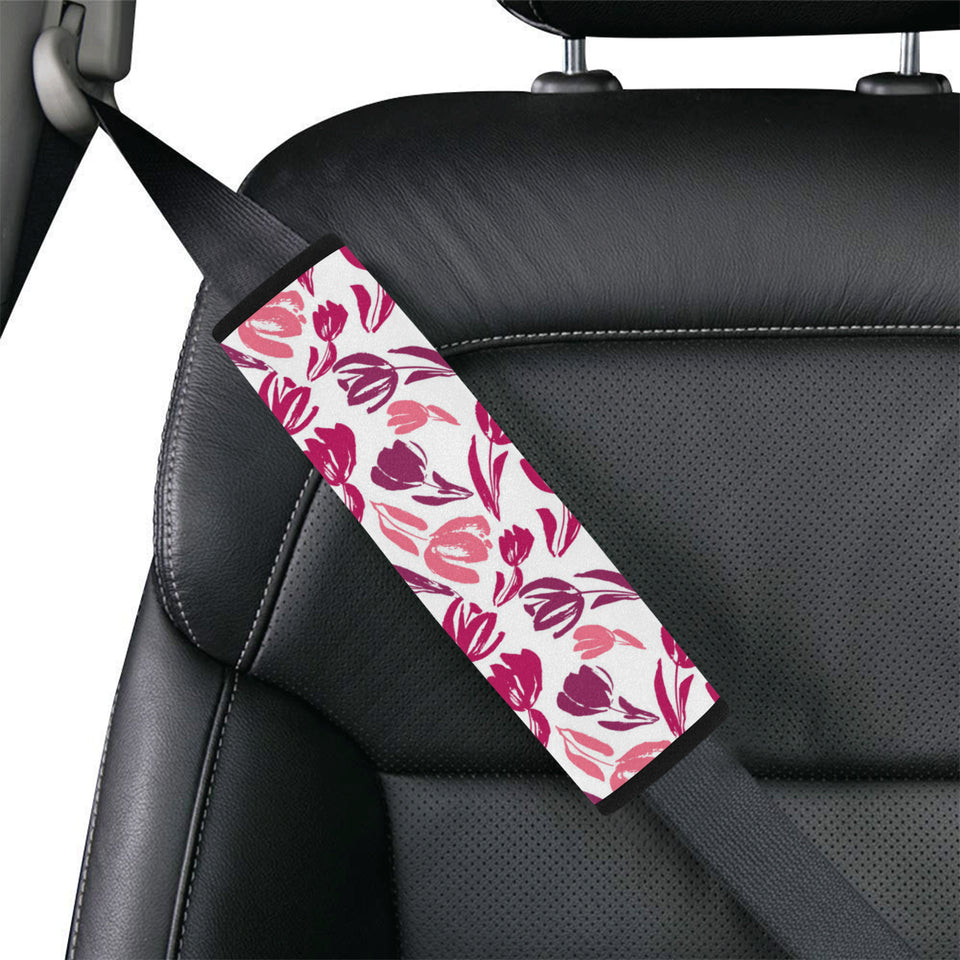 pink sketch tulip pattern Car Seat Belt Cover