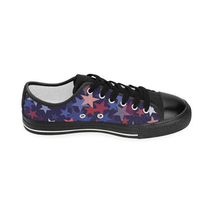 Red blue star pattern Kids' Boys' Girls' Low Top Canvas Shoes Black