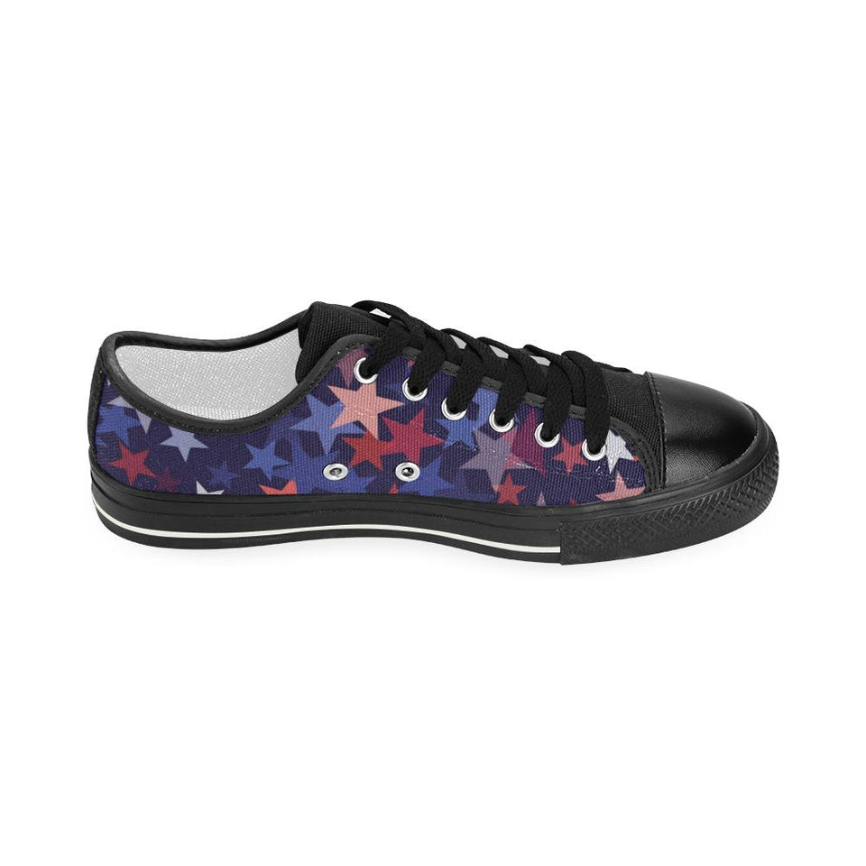 Red blue star pattern Kids' Boys' Girls' Low Top Canvas Shoes Black