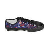 Red blue star pattern Kids' Boys' Girls' Low Top Canvas Shoes Black