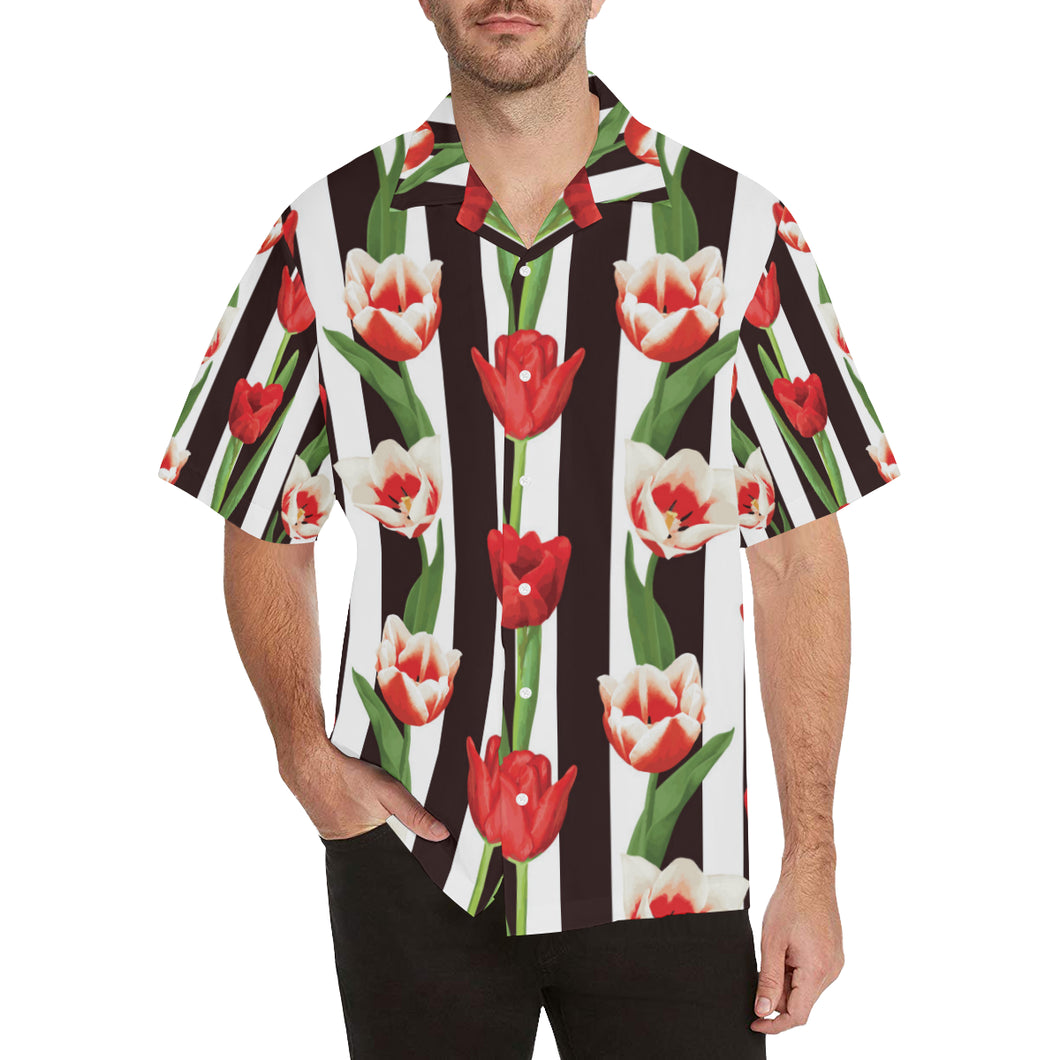 red and white tulips pattern Men's All Over Print Hawaiian Shirt