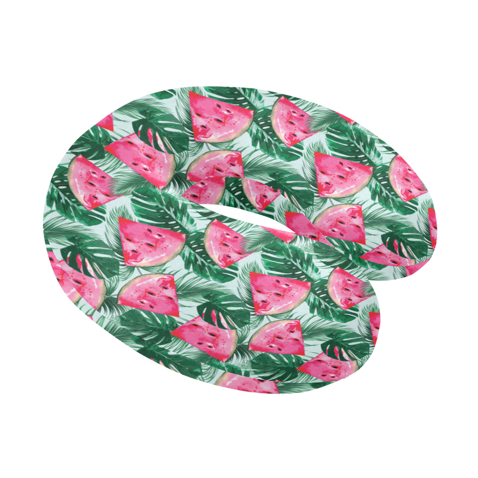 Watermelons tropical palm leaves pattern U-Shaped Travel Neck Pillow