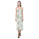 Ginkgo leaves pattern V-Neck Open Fork Long Dress