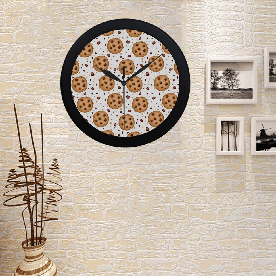 chocolate chip cookie pattern Elegant Black Wall Clock