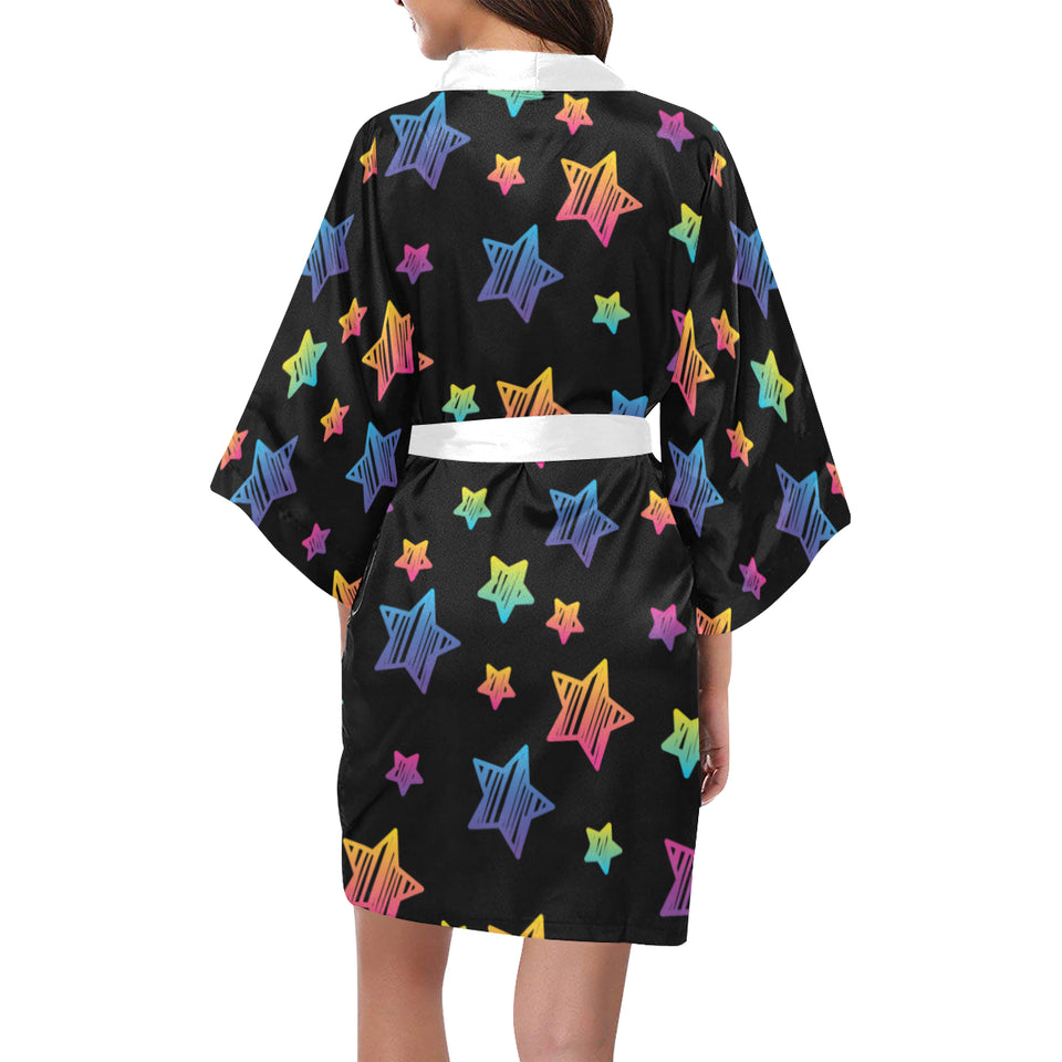 Colorful star pattern Women's Short Kimono Robe