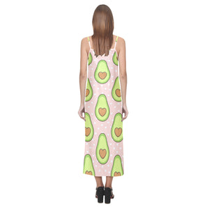 Avocado heart pink background V-Neck Open Fork Long Dress