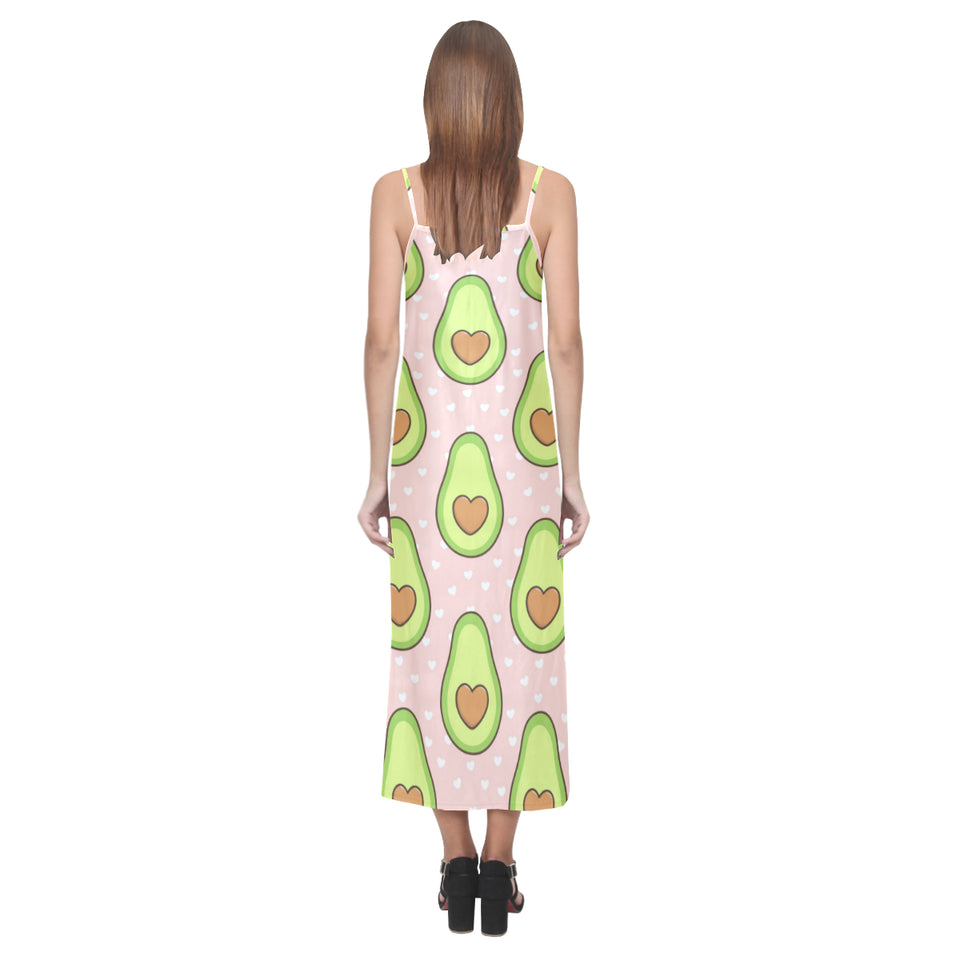 Avocado heart pink background V-Neck Open Fork Long Dress