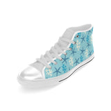 Blue starfish coral reef pattern Men's High Top Canvas Shoes White
